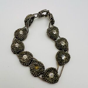 Vintage 1980s Rhinestone Textured Heart Link Bracelet